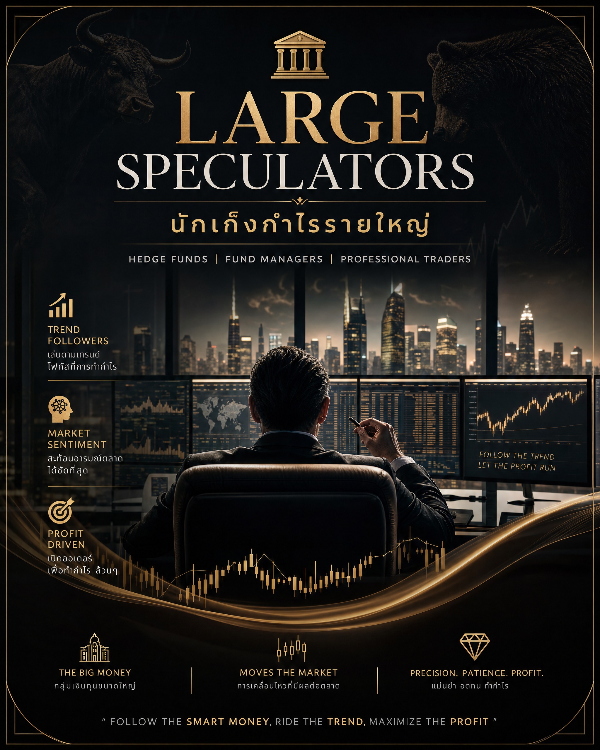 Large Speculators — นักเก็งกำไรรายใหญ่: Hedge Funds, Fund Managers, Professional Traders กลุ่มที่สะท้อน sentiment ตลาดชัดที่สุด